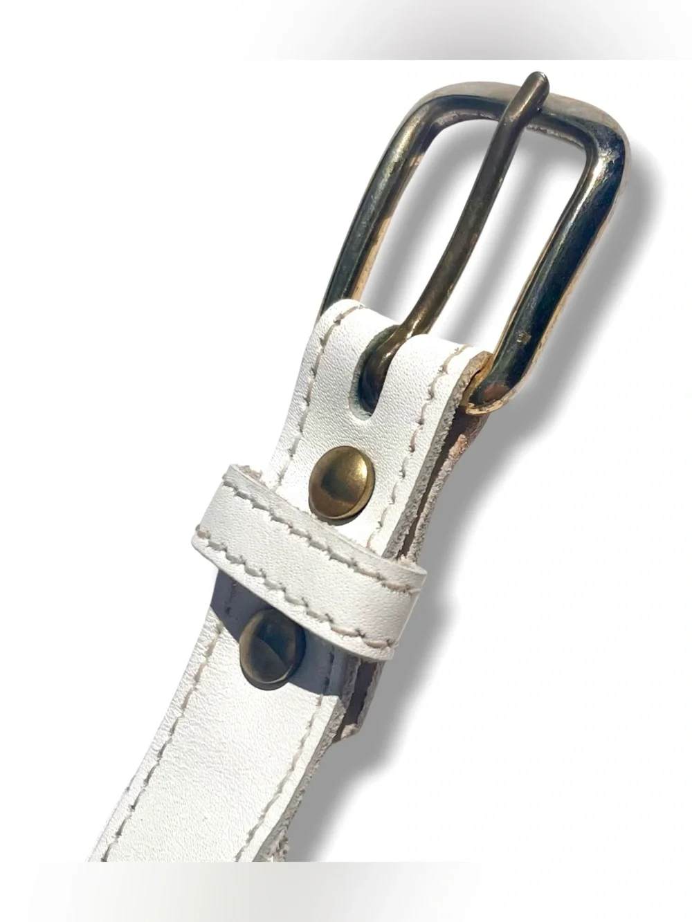 Vintage Leather Belt Full Grain White Western Brass Buckle Ivory Women’s S M 1”